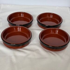 Cermer Terracotta Ramekins Set of 4 Brown Black Glazed Tapas Dishes Oven Safe